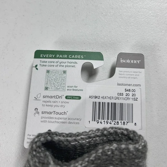 Isotoner Women's 1SZ SmartDri EcoComfort Heather‎ Grey Ivory Gloves NEW - Picture 5 of 7